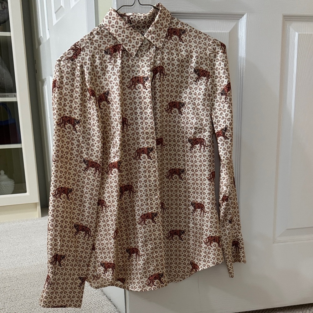 Beige Tiger Print Button-Up Shirt